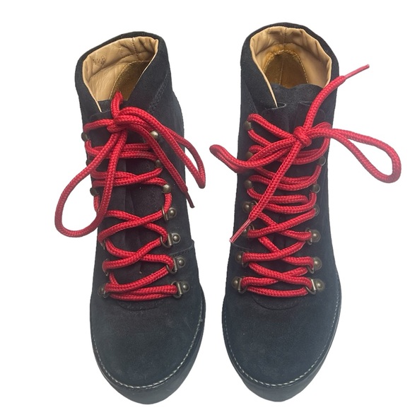 Ralph Lauren Polo Helene Black Platform Suede Boots Booties Lace Up 38.5 8.5 - Picture 2 of 9